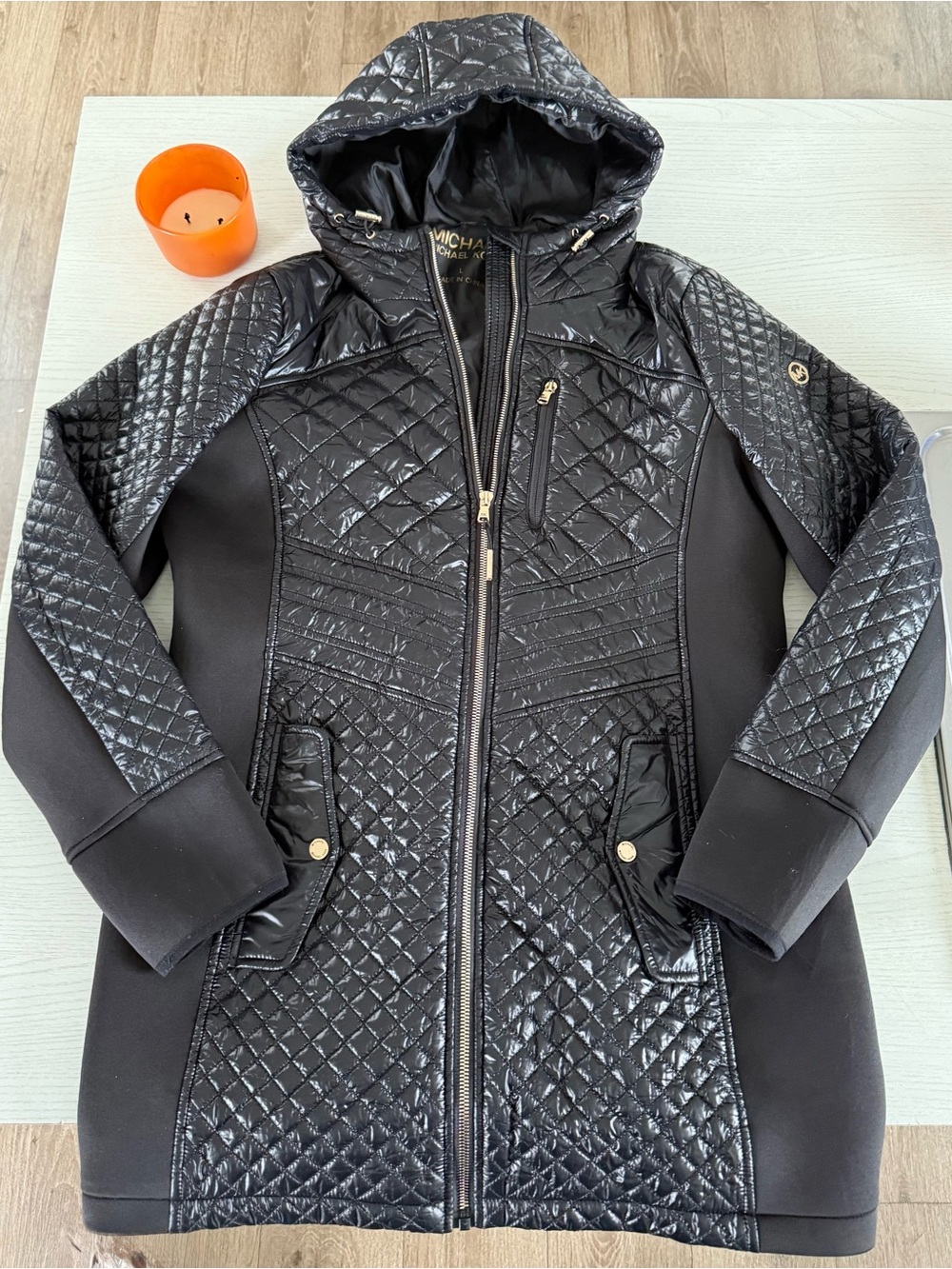 Michael Kors Mixed Media Quilted 3/4 Length Coat